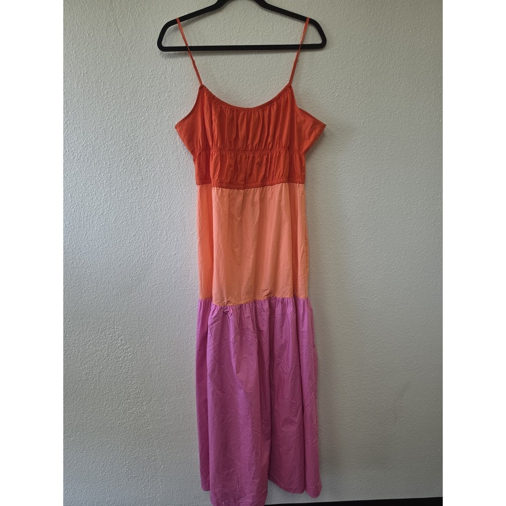 Mango Maxi Dress XL Sleeveless Colorblock Orange Pink Cotton Casual Resort